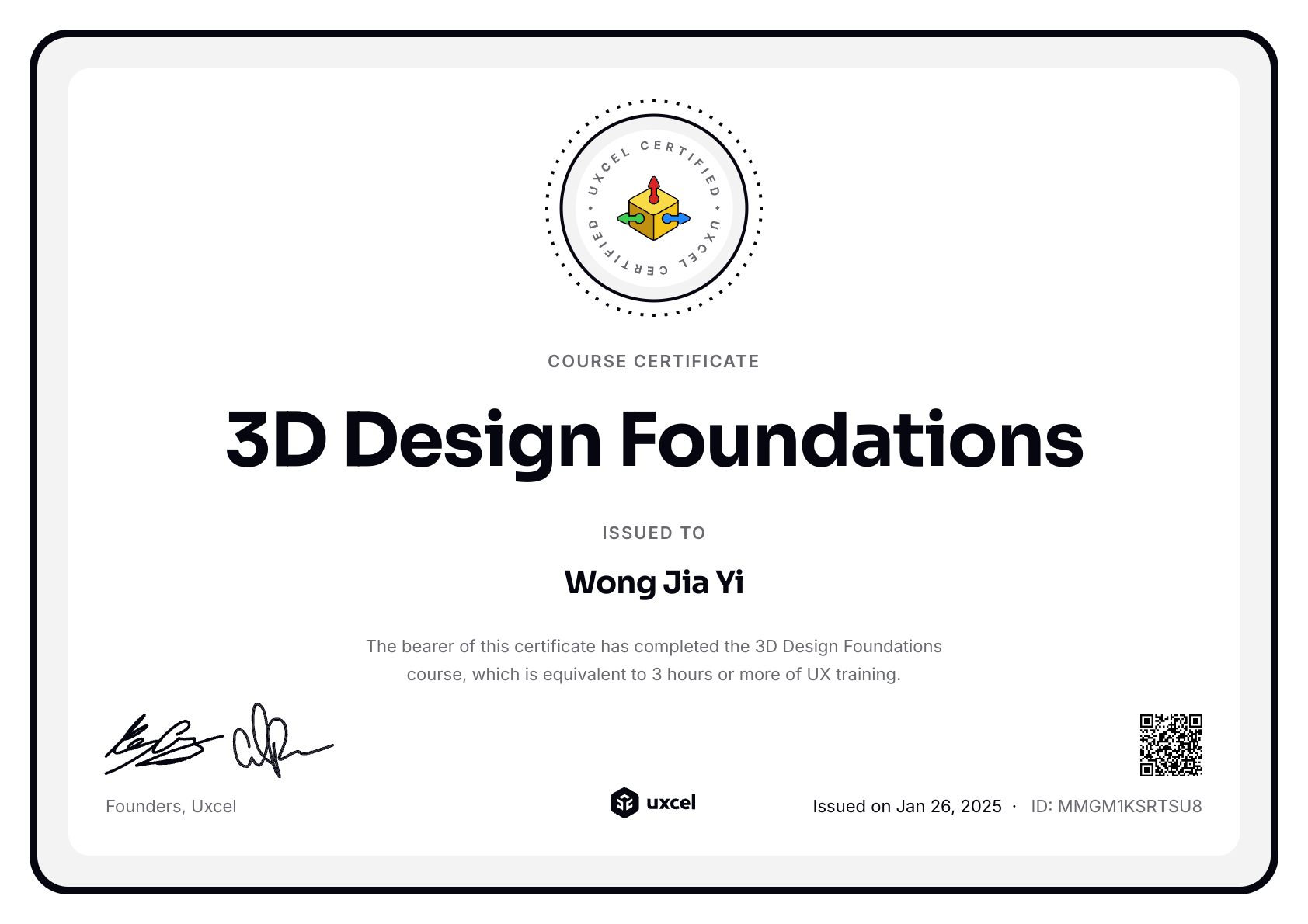 Wong Jia Yi's certificate